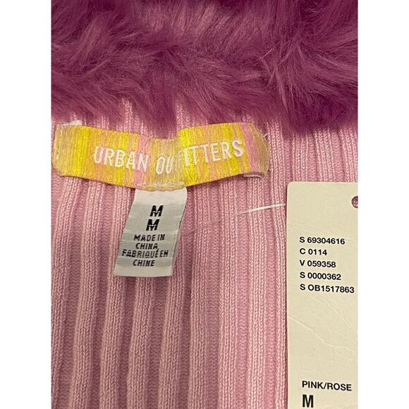 Urban Outfitters Ribbed Cropped Cardigan Faux Fur Tie Front Sweater size M NWT - Picture 9 of 11